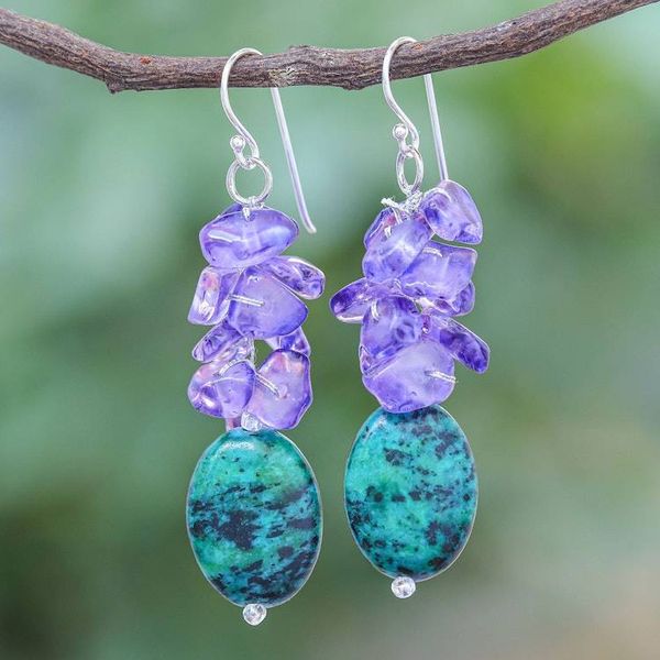 Alternate image for Serpentine and Purple Glass Bead Dangle Earrings Forest Glade