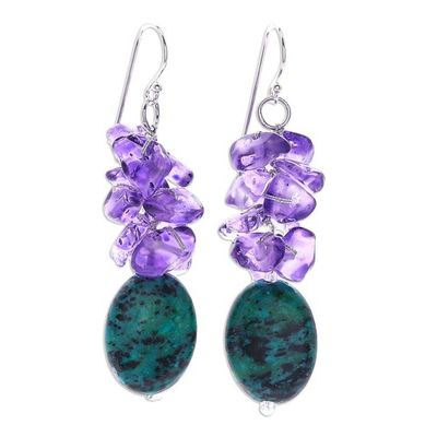 Alternate image for Serpentine and Purple Glass Bead Dangle Earrings Forest Glade