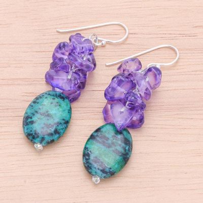 Alternate image for Serpentine and Purple Glass Bead Dangle Earrings Forest Glade