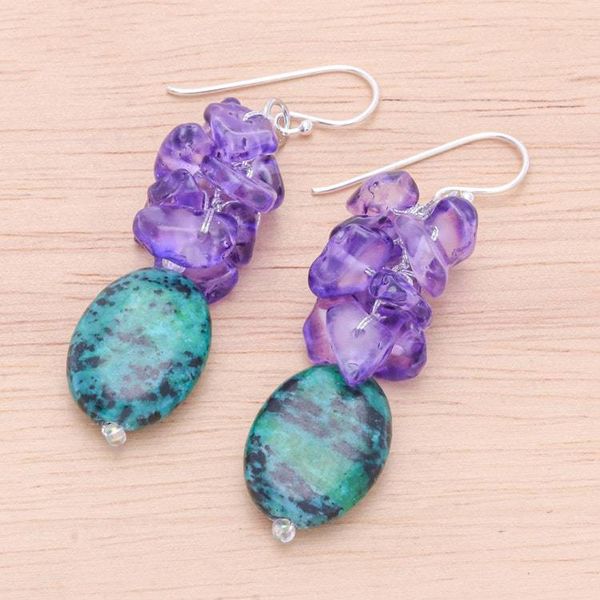Alternate image for Serpentine and Purple Glass Bead Dangle Earrings Forest Glade