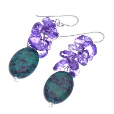 Alternate image for Serpentine and Purple Glass Bead Dangle Earrings Forest Glade