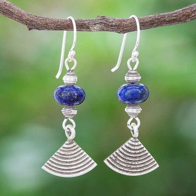 Primary image for Thai Lapis Lazuli and Karen Silver Dangle Earrings Fruit Tree in Blue