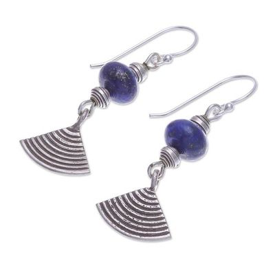 Alternate image for Thai Lapis Lazuli and Karen Silver Dangle Earrings Fruit Tree in Blue