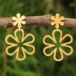 Image for Handcrafted Floral Gold Vermeil on Silver Dangle Earrings Flower Power