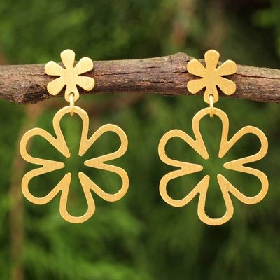 Primary image for Handcrafted Floral Gold Vermeil on Silver Dangle Earrings Flower Power