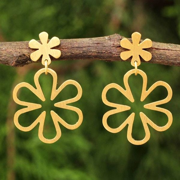 Alternate image for Handcrafted Floral Gold Vermeil on Silver Dangle Earrings Flower Power