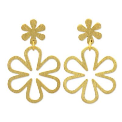 Alternate image for Handcrafted Floral Gold Vermeil on Silver Dangle Earrings Flower Power