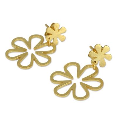 Alternate image for Handcrafted Floral Gold Vermeil on Silver Dangle Earrings Flower Power