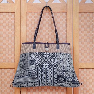 Primary image for Cotton Blend Geometric-Motif Shoulder Bag Shopping Day in Black