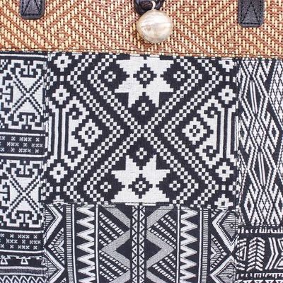 Alternate image for Cotton Blend Geometric-Motif Shoulder Bag Shopping Day in Black