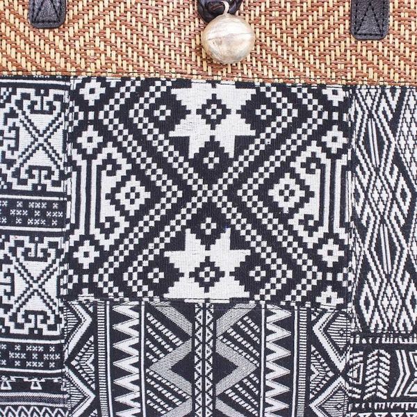 Alternate image for Cotton Blend Geometric-Motif Shoulder Bag Shopping Day in Black