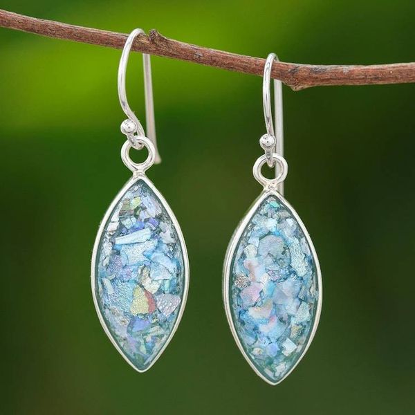 Alternate image for Marquise Roman Glass Dangle Earrings from Thailand Ancient Marquise