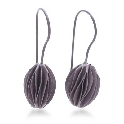 Alternate image for Darkened Modern Textured Silver Floral Bud Drop Earrings Precious Flower Bud