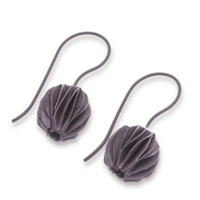 Alternate image for Darkened Modern Textured Silver Floral Bud Drop Earrings Precious Flower Bud
