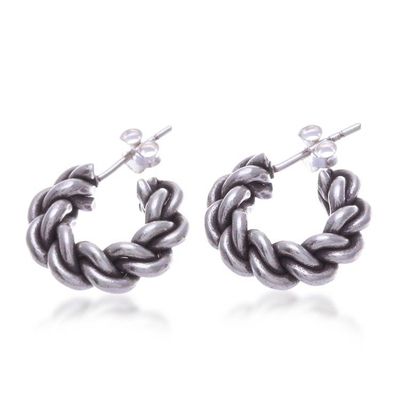 Alternate image for Braided Twisted Oxidized-Finished Silver Half-Hoop Earrings Twisted Elegance