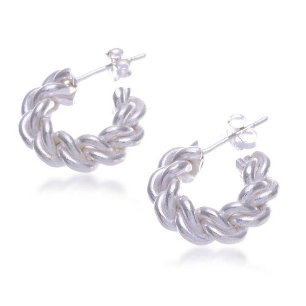 Alternate image for Matte-Finished Braided Twisted Silver Half-Hoop Earrings Twisted Radiance