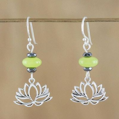 Primary image for Handmade Agate and Hematite Lotus Dangle Earrings Lotus Gleam