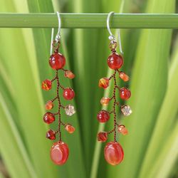 Image for Handcrafted Beaded Carnelian Earrings Thai Sun