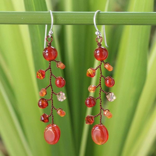Alternate image for Handcrafted Beaded Carnelian Earrings Thai Sun