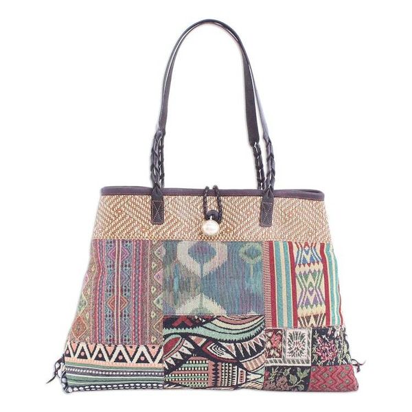 Alternate image for Cotton Blend and Leather Accented Shoulder Bag Shopping Day in Green