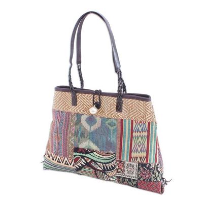 Alternate image for Cotton Blend and Leather Accented Shoulder Bag Shopping Day in Green