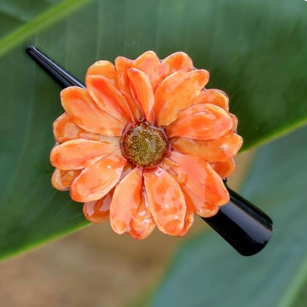 Alternate image for Natural Orange Aster Hair Clip from Thailand Orange Aster Passion