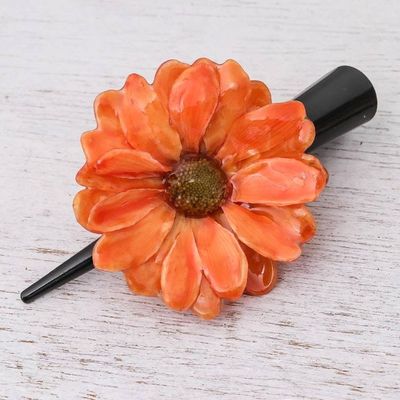 Alternate image for Natural Orange Aster Hair Clip from Thailand Orange Aster Passion