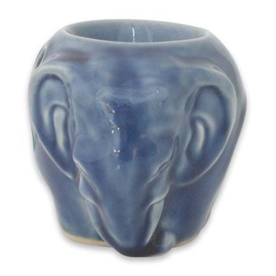 Alternate image for Celadon Ceramic Oil Warmer Sapphire Elephant