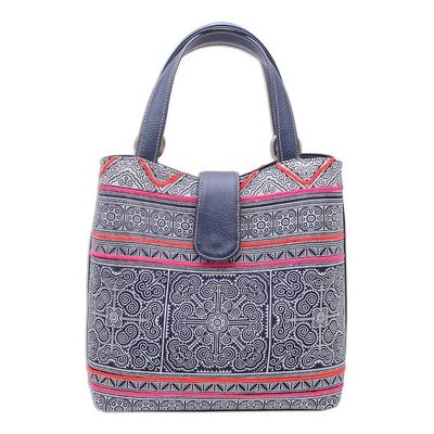 Primary image for Shoulder Bag in Hmong Batik Cotton with Faux Leather Hmong Legacy