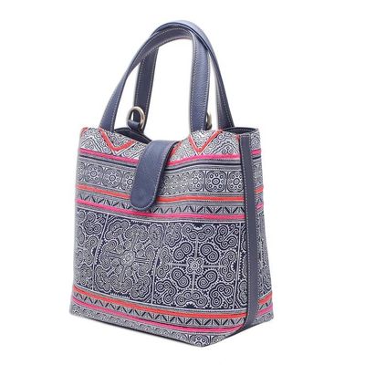 Alternate image for Shoulder Bag in Hmong Batik Cotton with Faux Leather Hmong Legacy