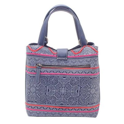 Alternate image for Shoulder Bag in Hmong Batik Cotton with Faux Leather Hmong Legacy
