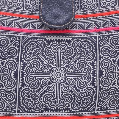 Alternate image for Shoulder Bag in Hmong Batik Cotton with Faux Leather Hmong Legacy
