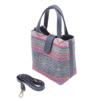 Alternate image for Shoulder Bag in Hmong Batik Cotton with Faux Leather Hmong Legacy