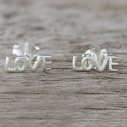 Image for Handcrafted Sterling Silver Love Stud Earrings from Thailand Silver Love