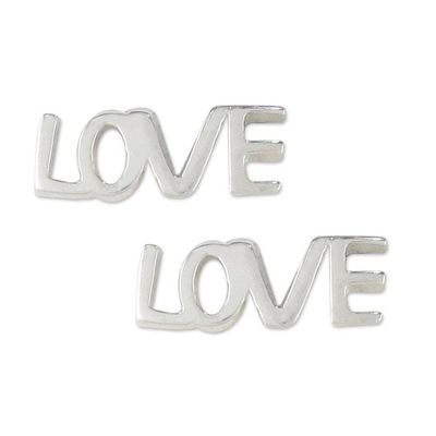 Alternate image for Handcrafted Sterling Silver Love Stud Earrings from Thailand Silver Love
