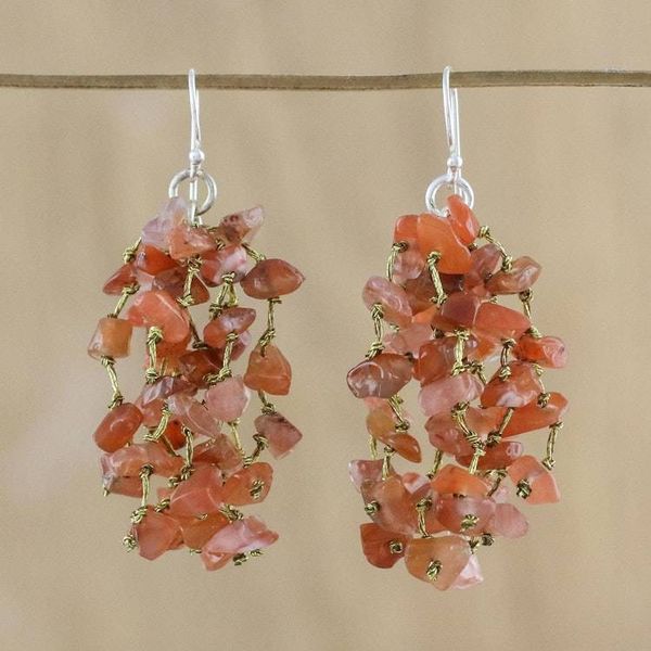 Alternate image for Carnelian and Silk Waterfall Earrings from Thailand Endless Rain