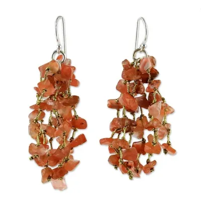Alternate image for Carnelian and Silk Waterfall Earrings from Thailand Endless Rain