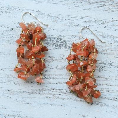 Alternate image for Carnelian and Silk Waterfall Earrings from Thailand Endless Rain