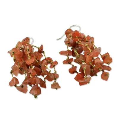 Alternate image for Carnelian and Silk Waterfall Earrings from Thailand Endless Rain