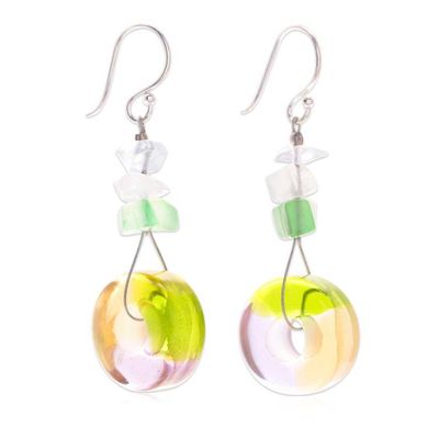 Alternate image for Handblown Glass Dangle Earrings with Bright Quartz Chips Ethereal Wheels