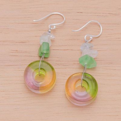 Alternate image for Handblown Glass Dangle Earrings with Bright Quartz Chips Ethereal Wheels