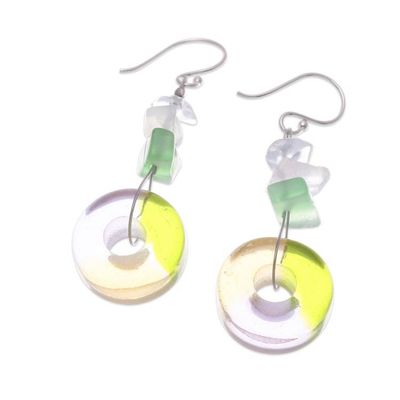 Alternate image for Handblown Glass Dangle Earrings with Bright Quartz Chips Ethereal Wheels