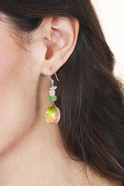 Alternate image for Handblown Glass Dangle Earrings with Bright Quartz Chips Ethereal Wheels