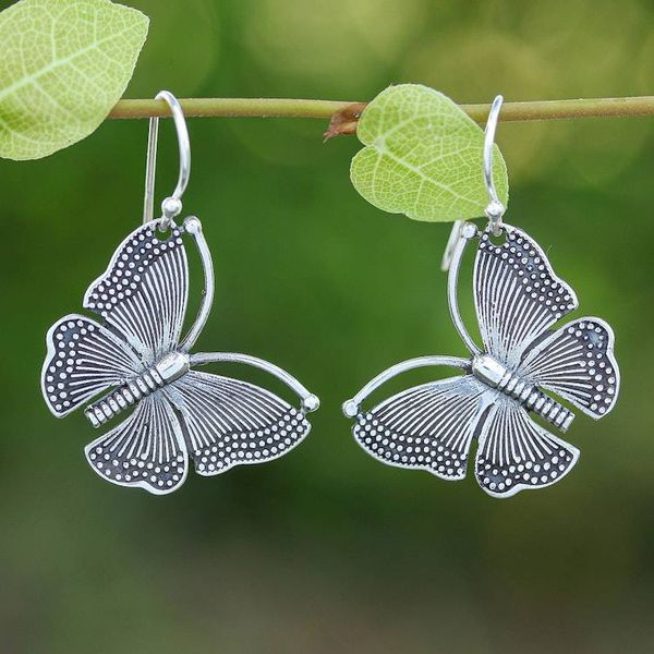 Alternate image for Thai-Made Butterfly-Themed Sterling Silver Dangle Earrings New Flutter