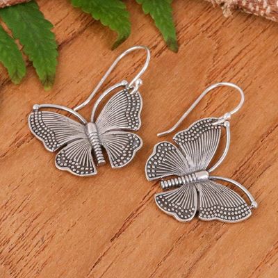 Alternate image for Thai-Made Butterfly-Themed Sterling Silver Dangle Earrings New Flutter