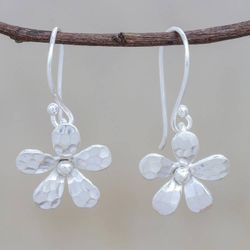 Image for Karen Silver Floral Dangle Earrings from Thailand Simple Flowers