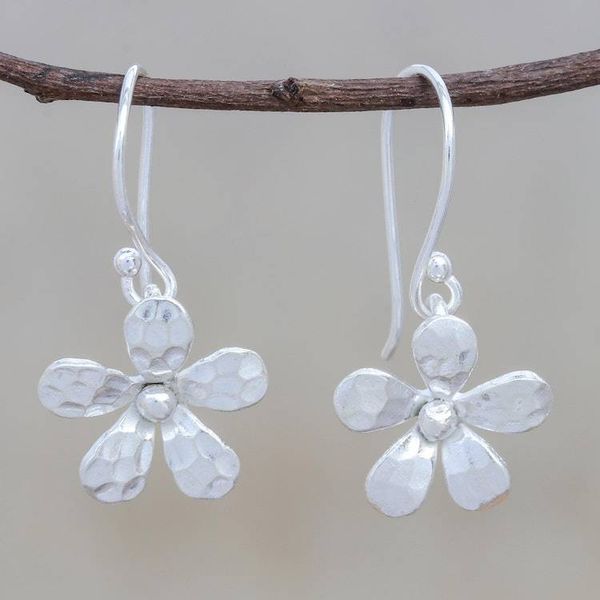 Alternate image for Karen Silver Floral Dangle Earrings from Thailand Simple Flowers
