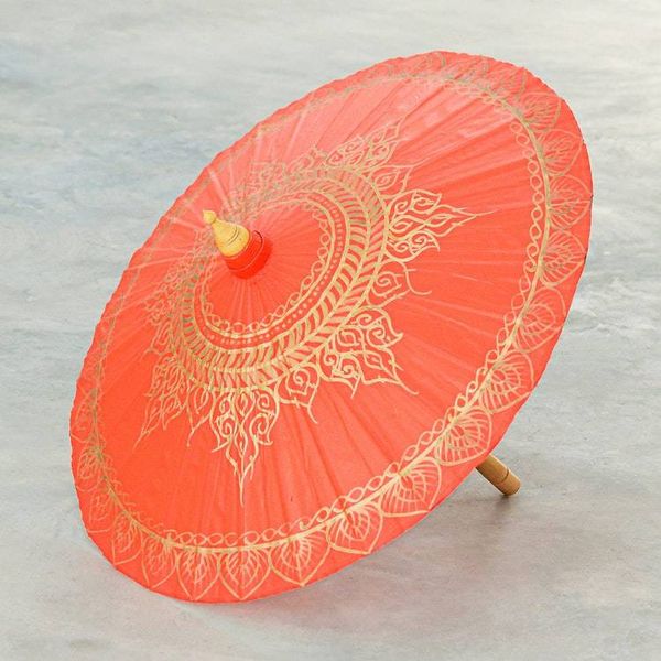 Alternate image for Cotton and Bamboo Thai Parasol Hand-Painted in Orange  Gold Orange Splendor