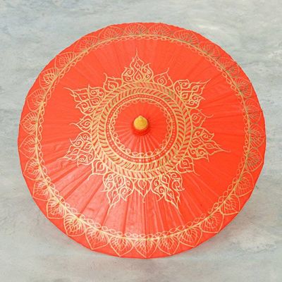Alternate image for Cotton and Bamboo Thai Parasol Hand-Painted in Orange  Gold Orange Splendor