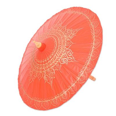 Alternate image for Cotton and Bamboo Thai Parasol Hand-Painted in Orange  Gold Orange Splendor